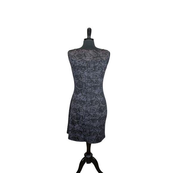 French Curve Sheath Tank Dress Black Rose Floral Print Resort Vacation - Picture 3 of 4